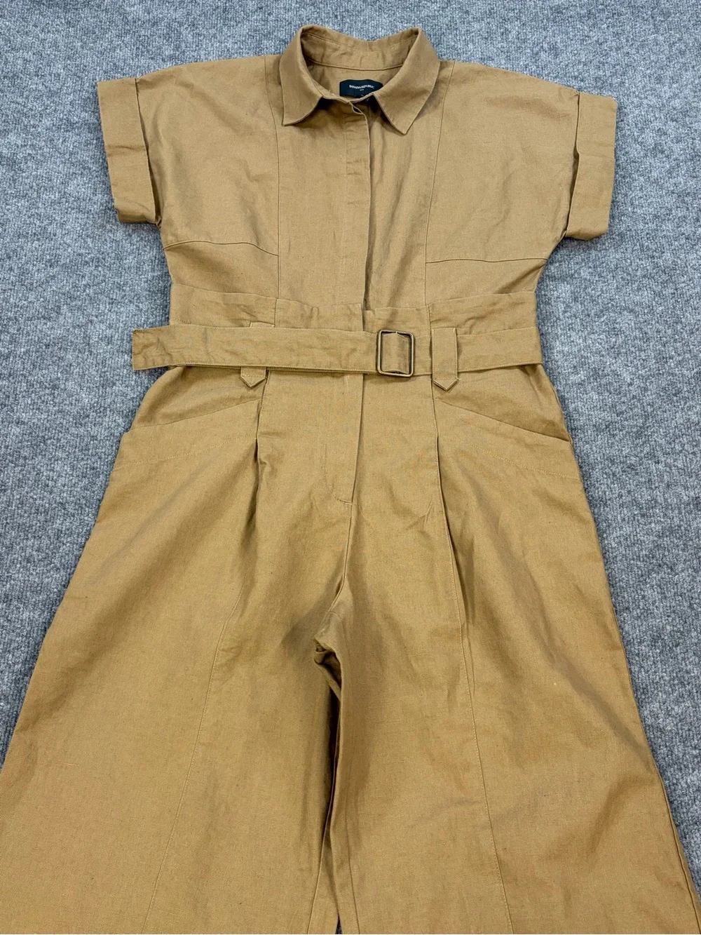 Banana Republic Linen Cotton Utility Jumpsuit Women 4 Tan Belted Wide Leg Safari